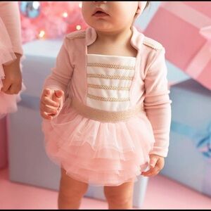 OG Posh Peanut Posh Pink Nutcracker Velour Tulle Bodysuit Dress I 3-6M